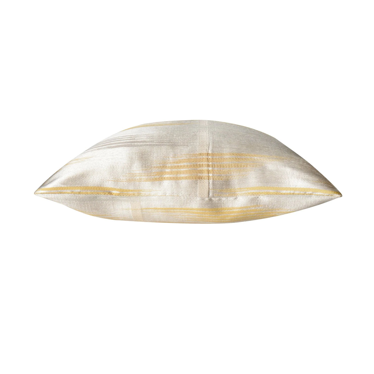 Maya Ivory and Gold Pillow in ivory sheen with gold stripes, side view