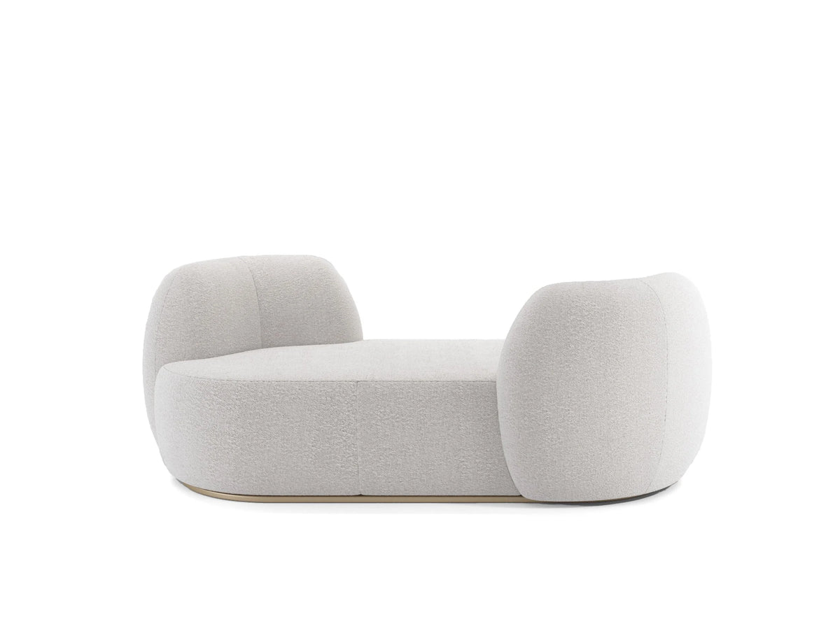 Chapter Two Sofa in white bouclé, curved chaise shape with rounded arms