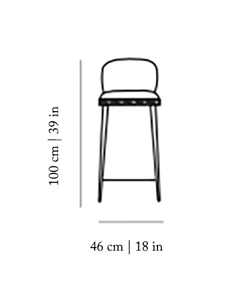 Alma Bar Stool dimension drawing: 100 cm | 39 in high, 46 cm | 18 in wide