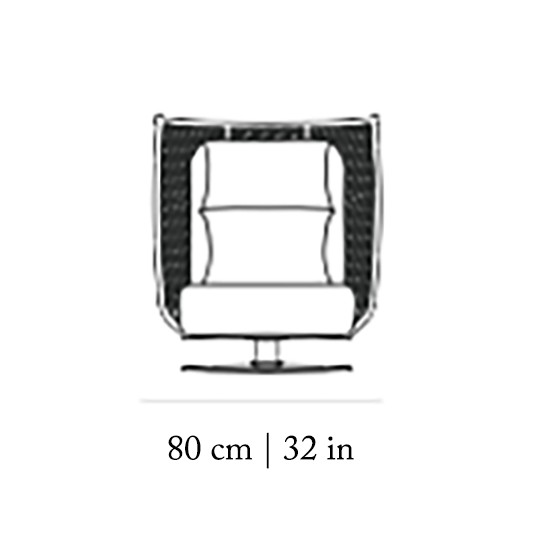 Egoista Armchair dimension drawing: front, width 80 cm | 32 in