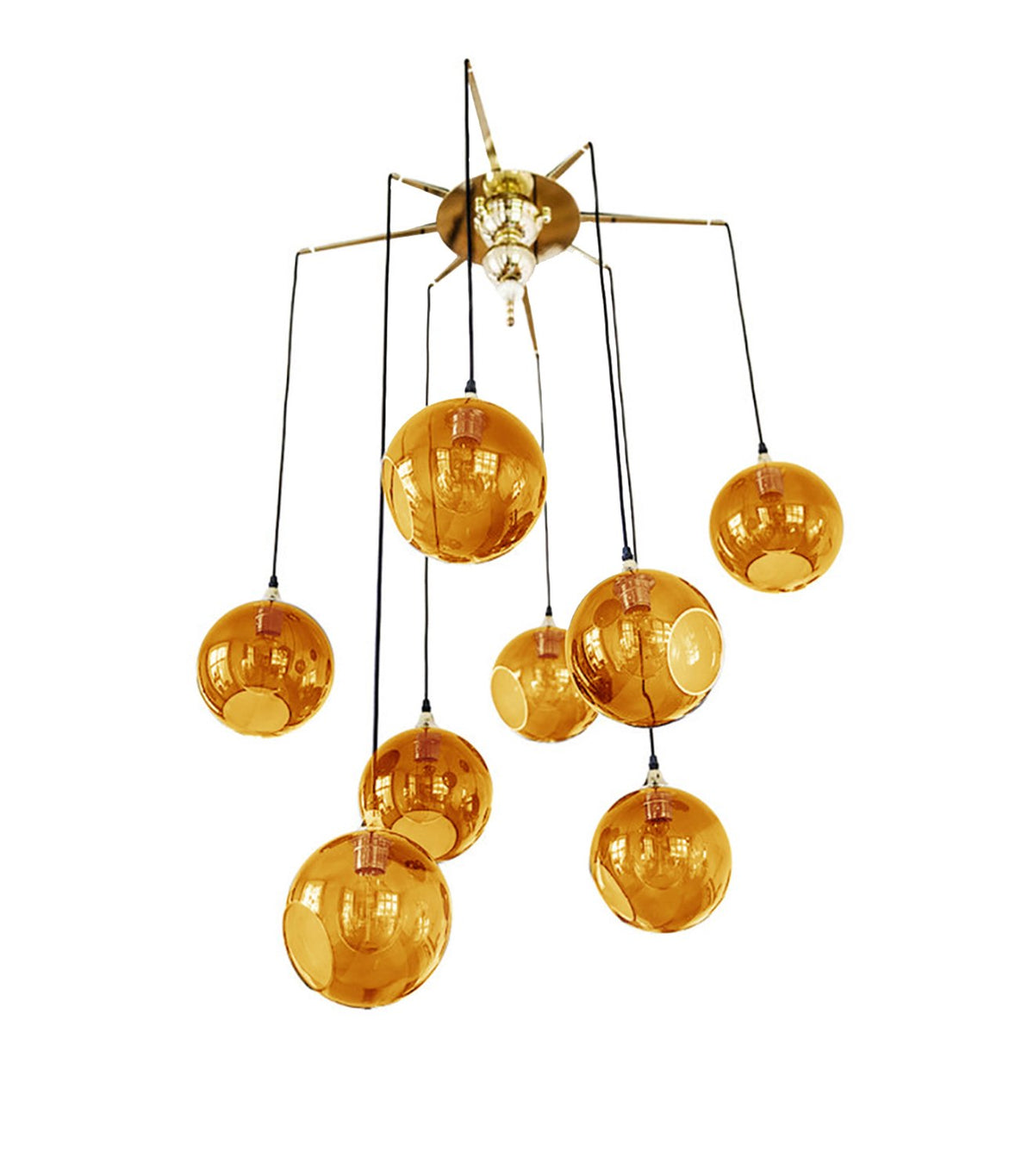 Flash Your Lamps Chandelier Light with amber glass globes on a brass canopy