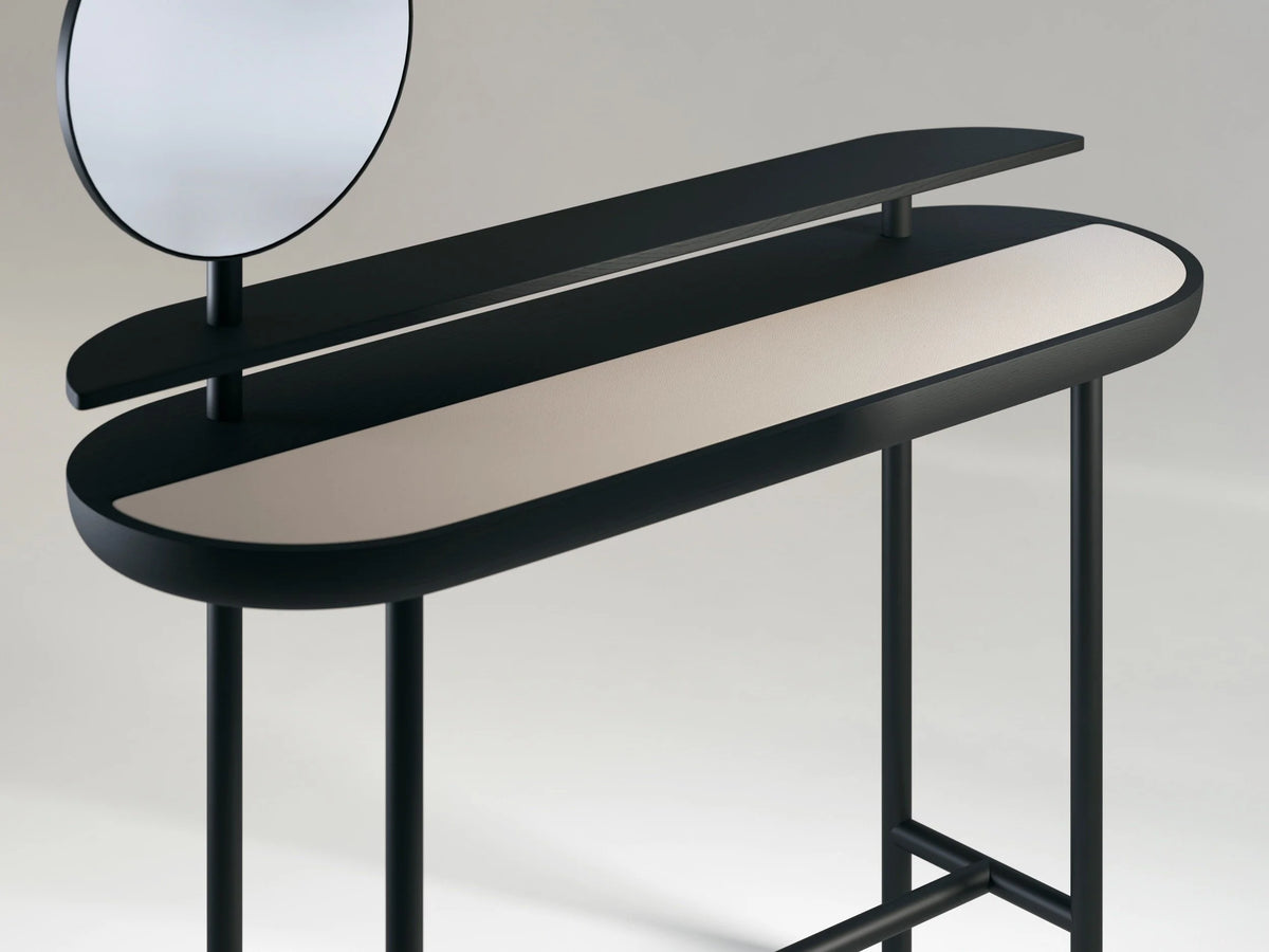 Apollo Desk close-up of ash top and rotating mirror by Maison Burgos