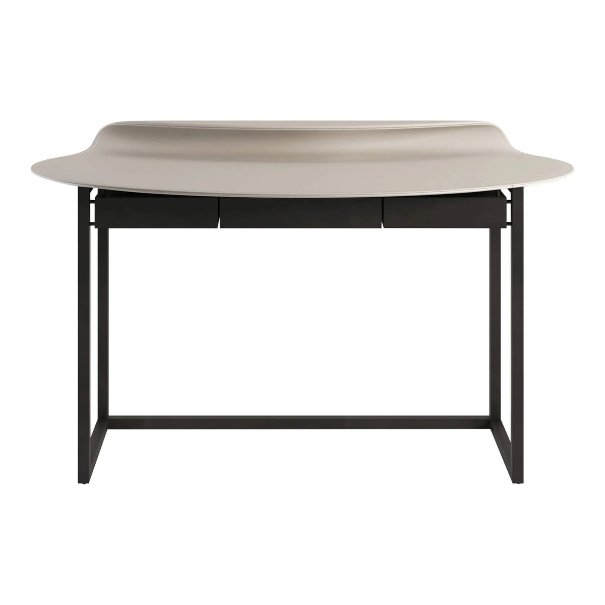 Nakamura Desk front view in ivory leather and black frame by Maison Burgos