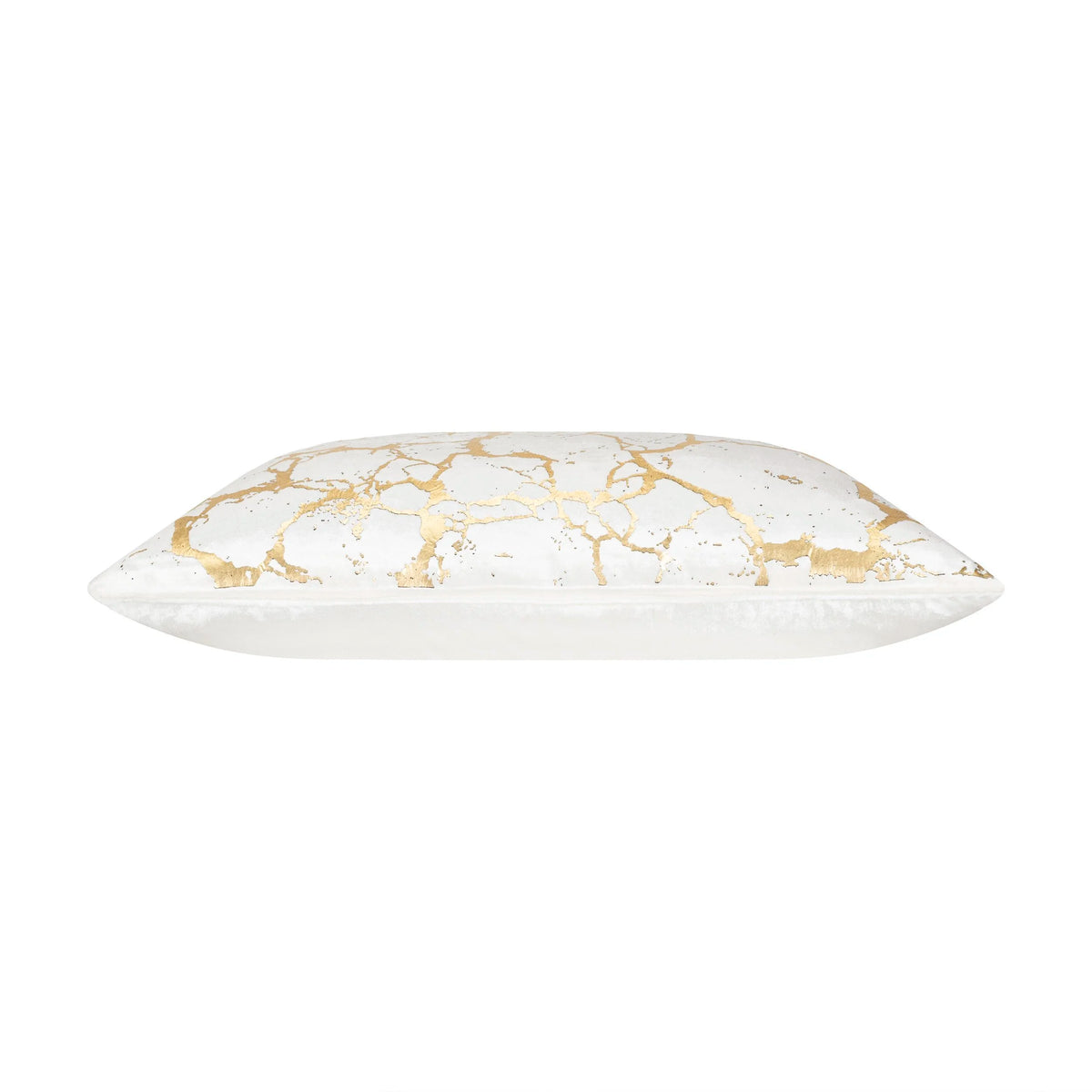 Mila Ivory Gold Lumbar Pillow in ivory with gold veining, side view
