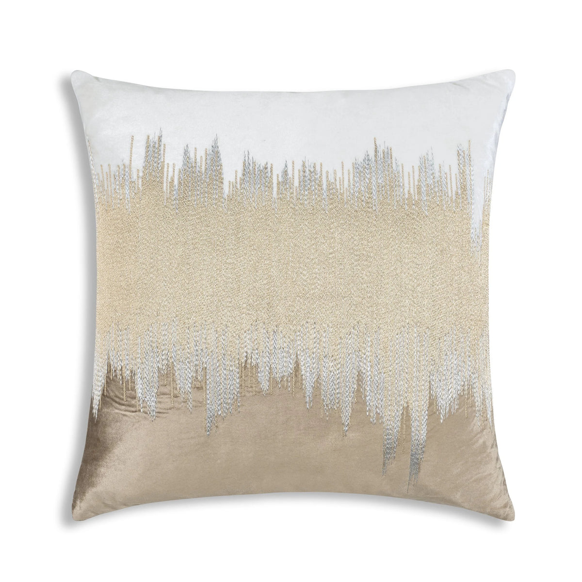 Mira Ivory Navy Velvet Pillow in Beige, square, ivory and beige with gold embroidery