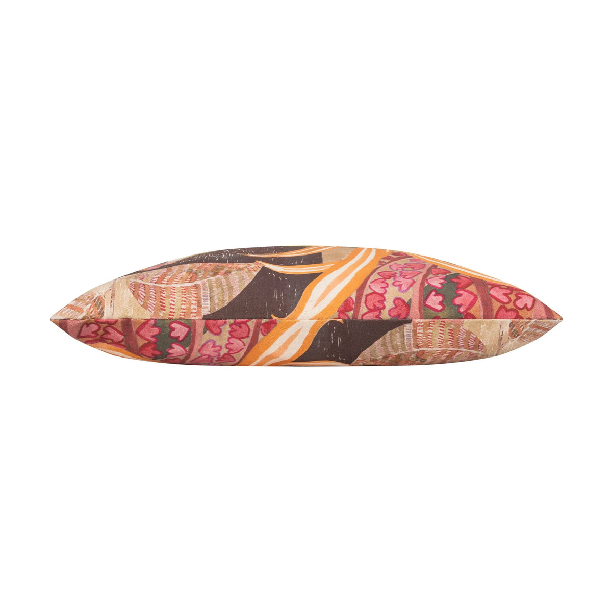 Sunset Garden Pillow side profile in pink, orange and brown pattern