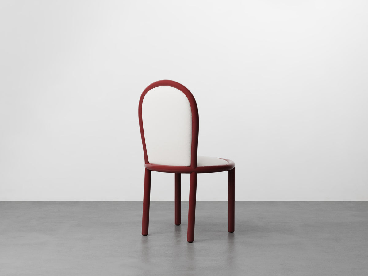Masa Dining Chair with burgundy frame and cream upholstery, front view
