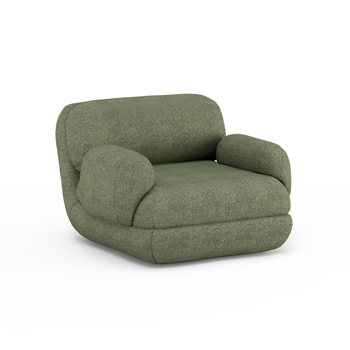 Mood Armchair with Arms in sage green bouclé, three-quarter view
