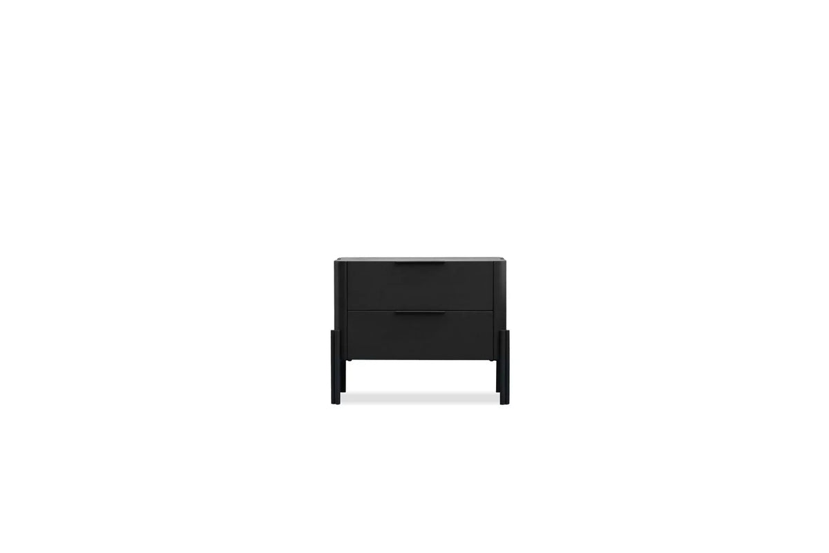 Nori Night Table in Blackened Oak, front view on white