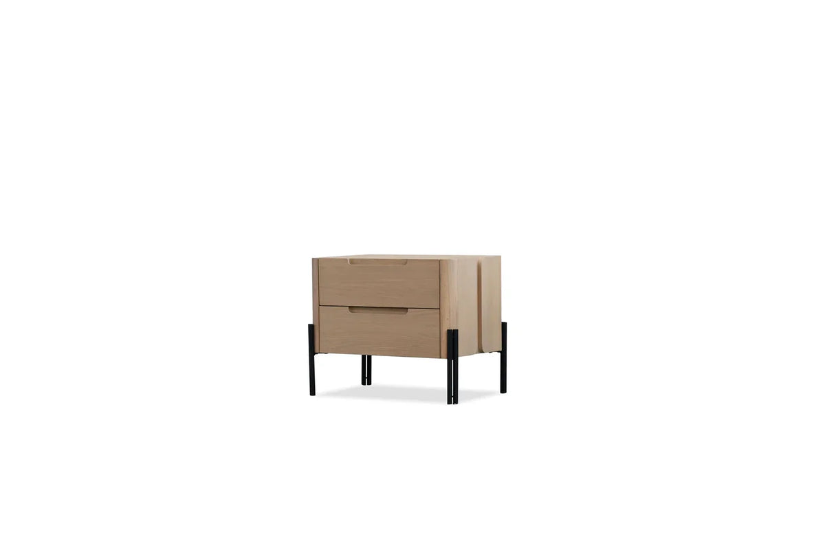Nori Night Table in light oak, three-quarter view
