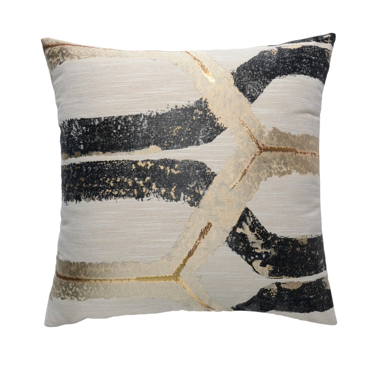 Noir Abstract Pattern Pillow, a square pillow in black and gold speckled woven jacquard