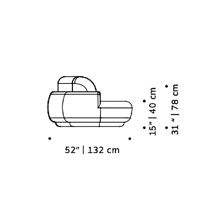 Naked Round Sofa Medium dimension drawing: 52" | 132 cm wide, 31" | 78 cm high, 15" | 40 cm seat height