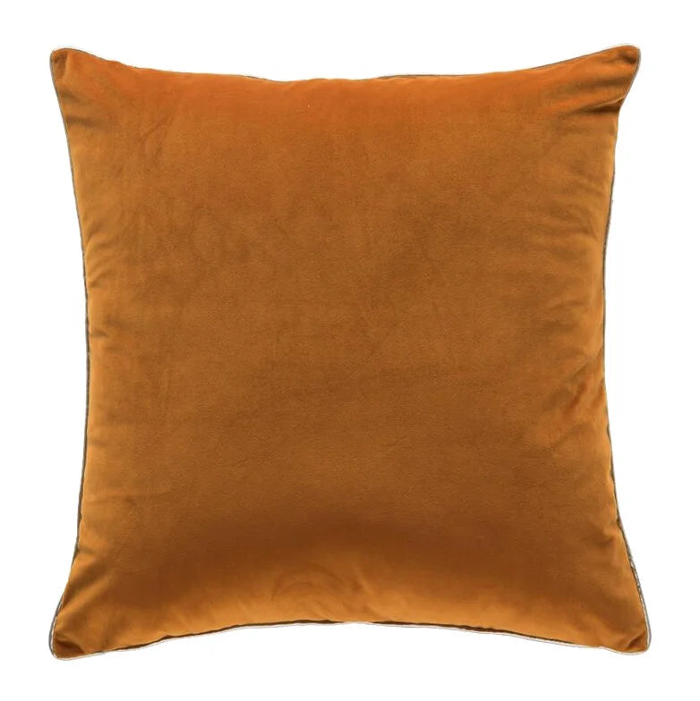 Noah Pillow in Orange Silver velvet, plump square shape with thin silver piped edge