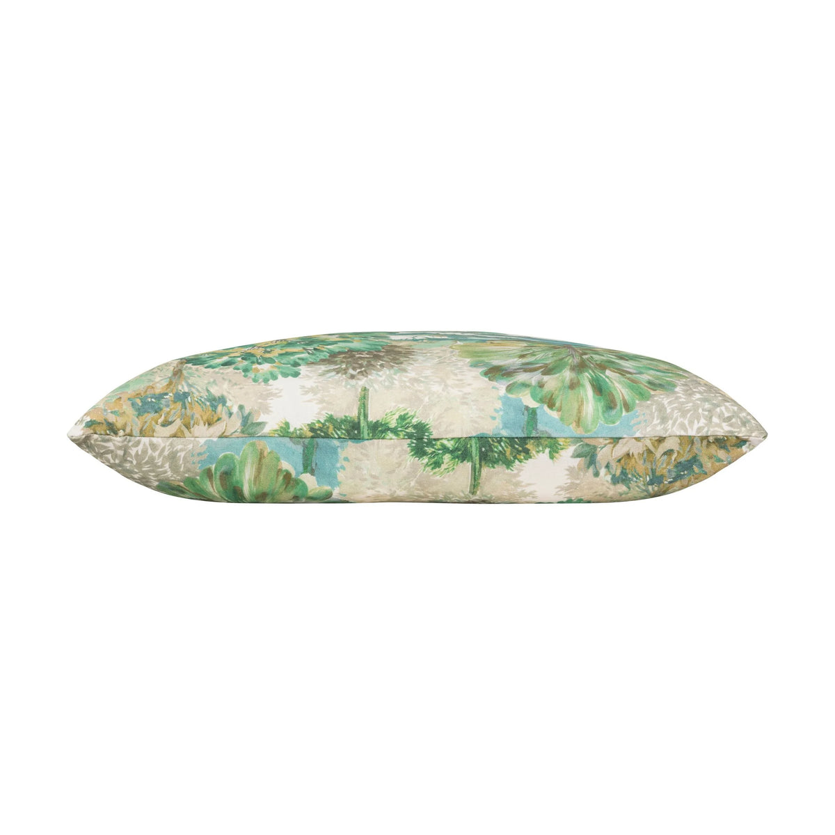 Tree Topia Pillow in green botanical print, side view