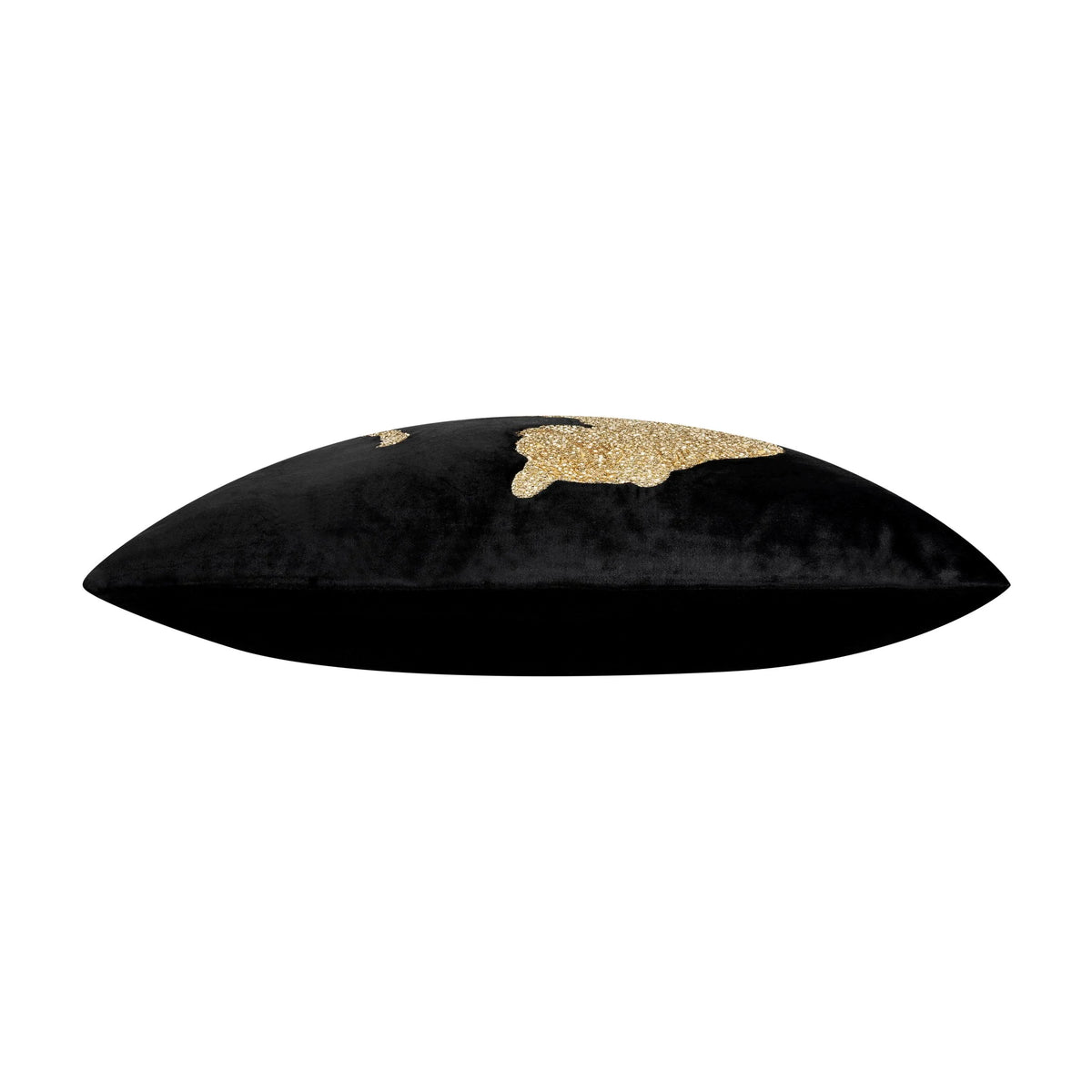 Safara Panther Ivory Gold Pillow in Black, side profile view