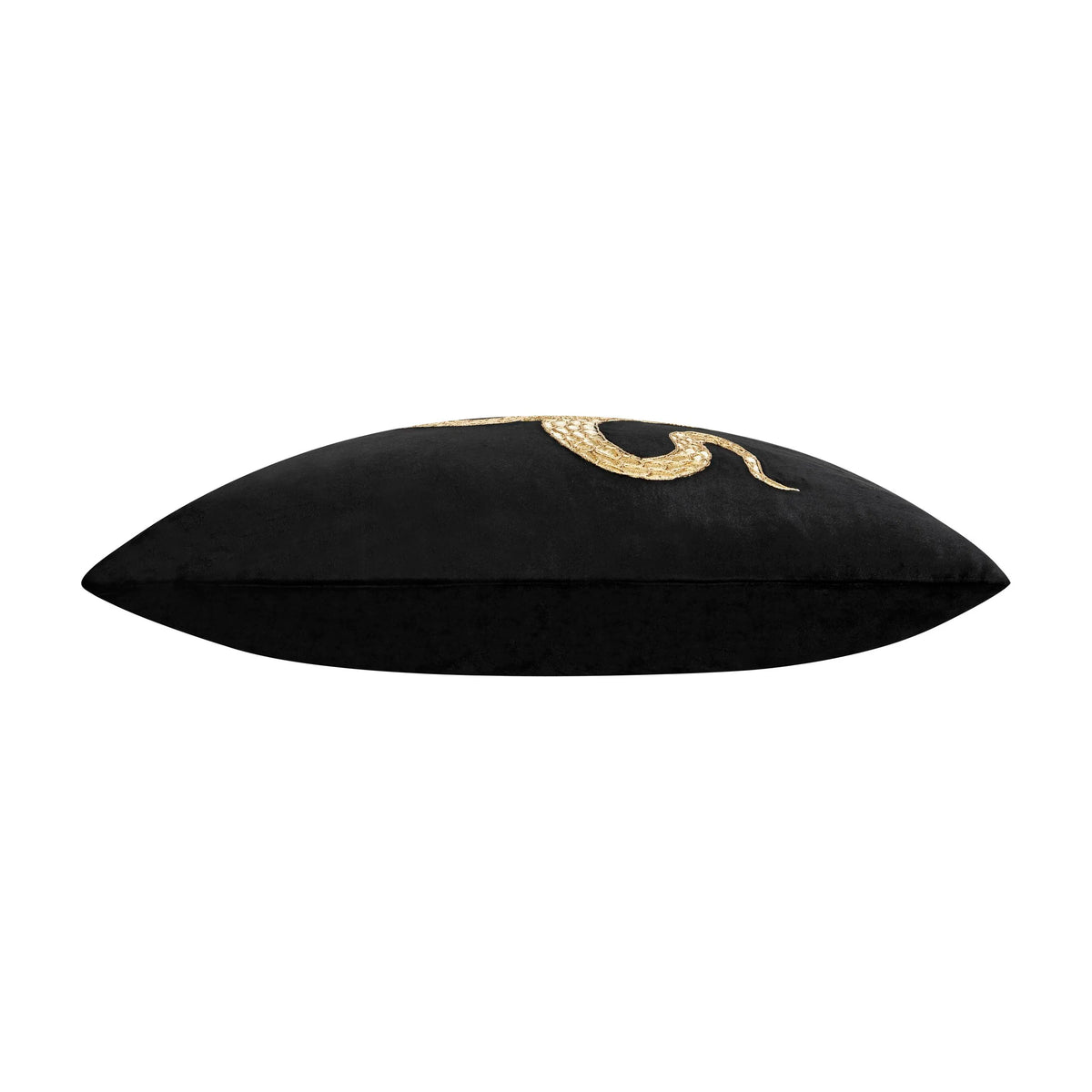 Safara Snake Black Gold Pillow in Black, side profile