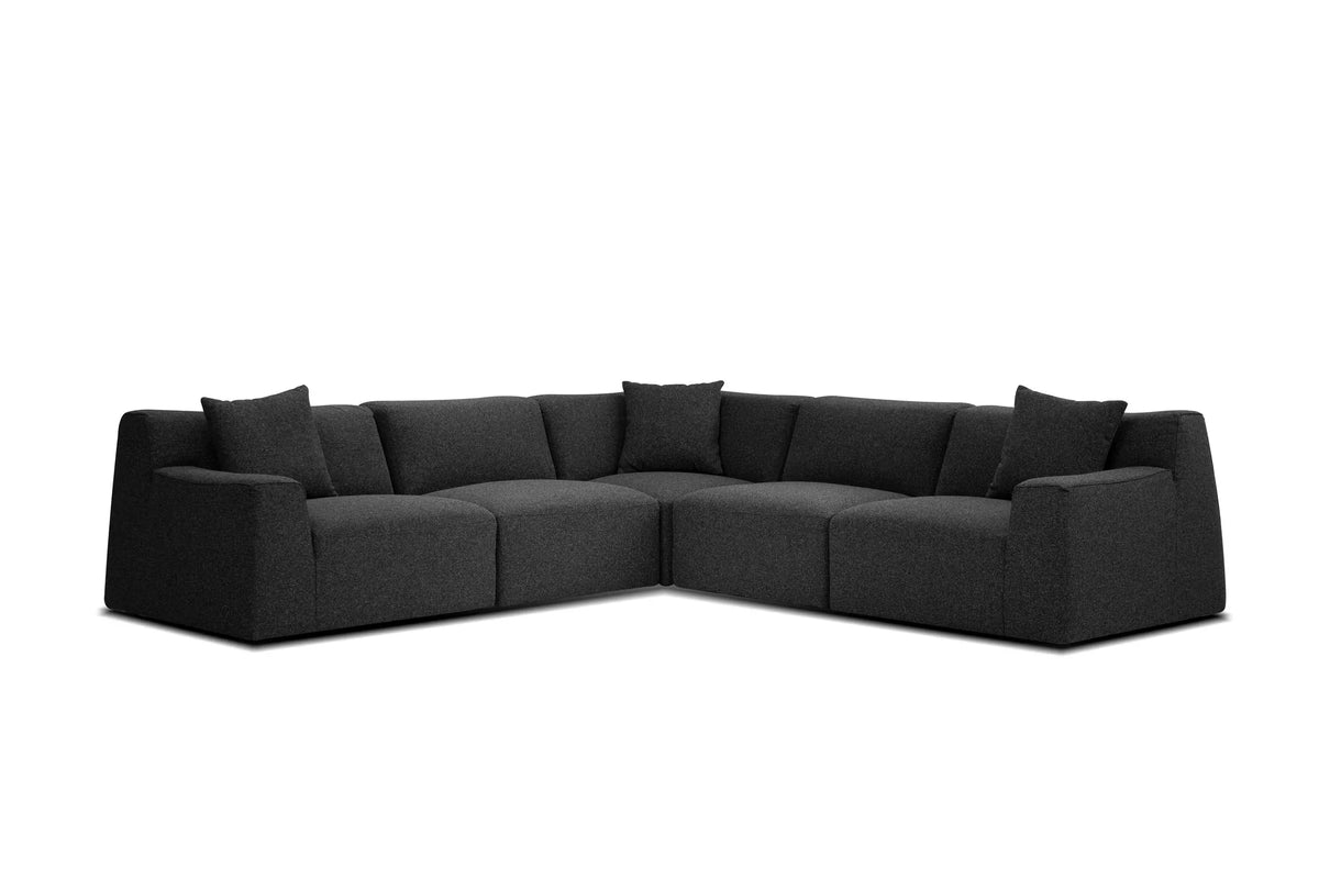 Scoop Sectional Sofa - 5 Piece in Peppercorn Tweed, raised angle view