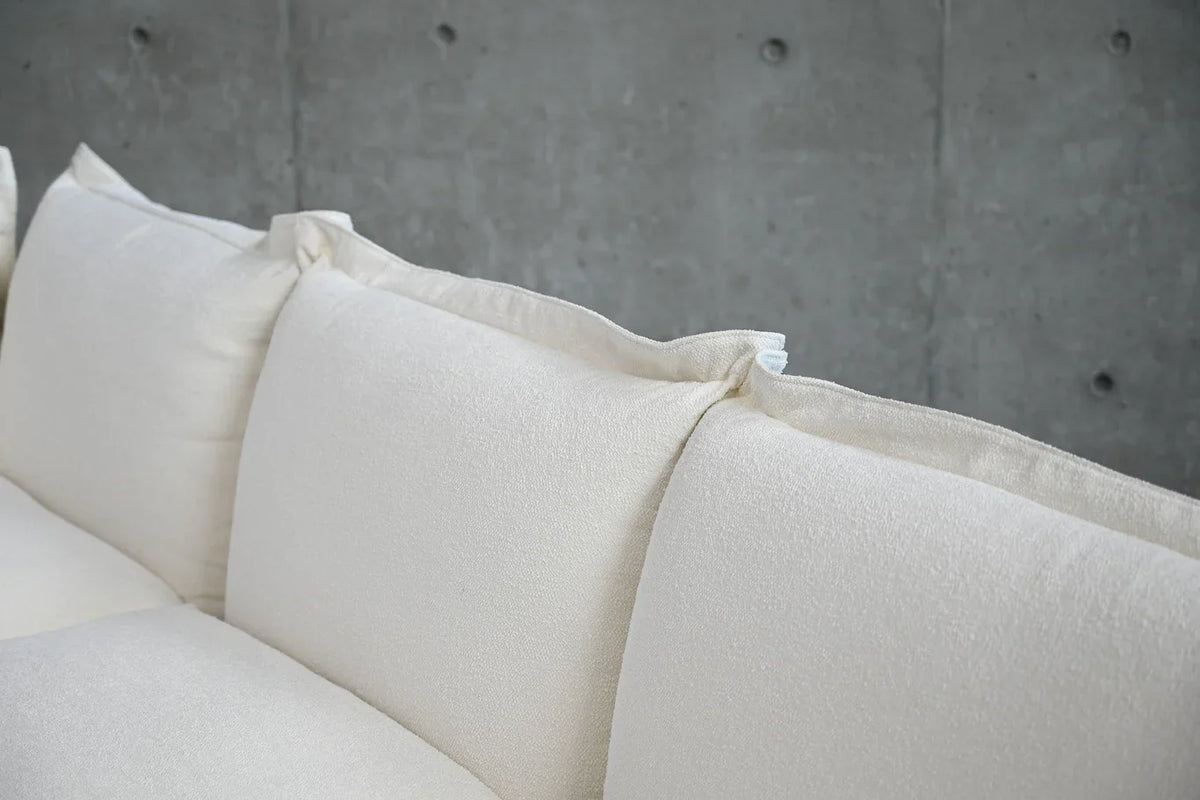 Willow Sectional Sofa close-up of white back cushions in a row