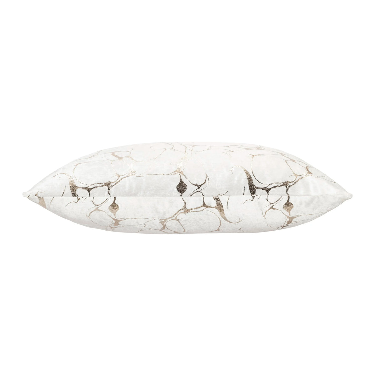 Syros Ivory Gold Pillow with brown and gold vein print on ivory, side view