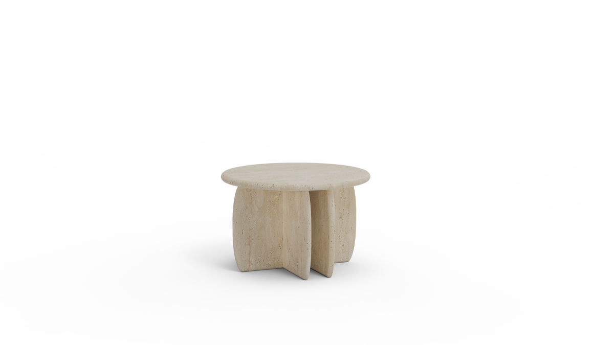 Catus Marble Side Table 16" high in Travertine, render on grey
