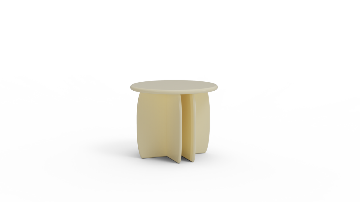 Catus Marble Side Table 20" high in pale yellow stone, front render on grey
