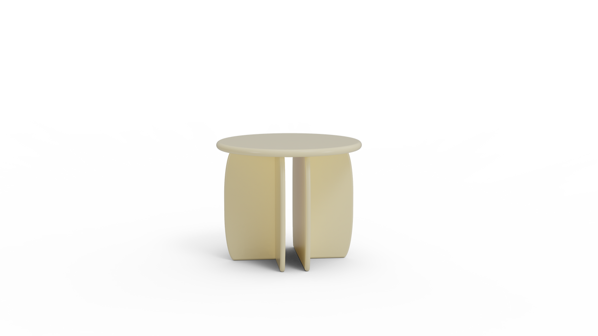 Catus Marble Side Table 20" high in pale yellow stone, angled render on grey