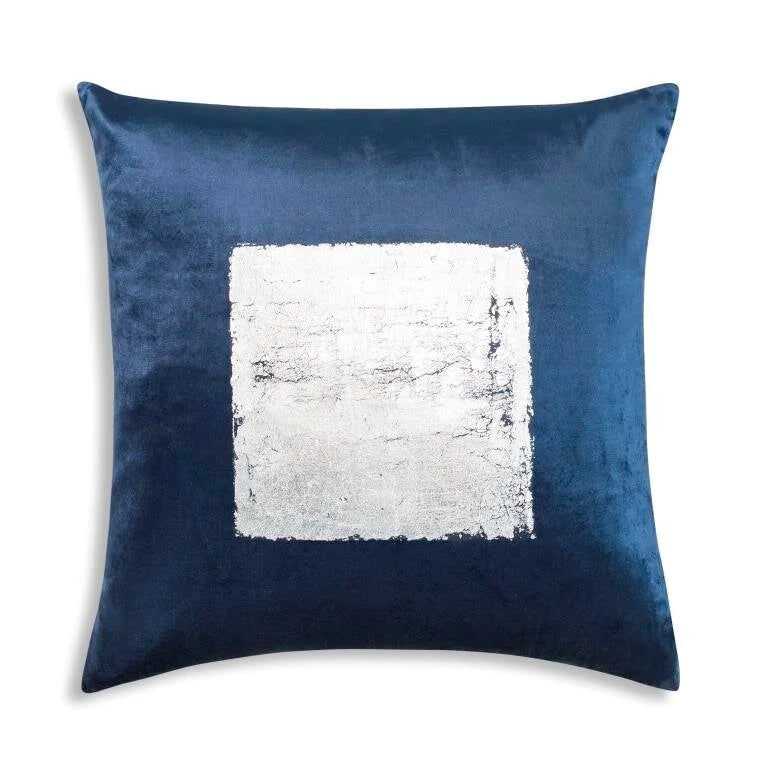 Verona Pillow in Navy Silver, straight-on product shot showing velvet sheen