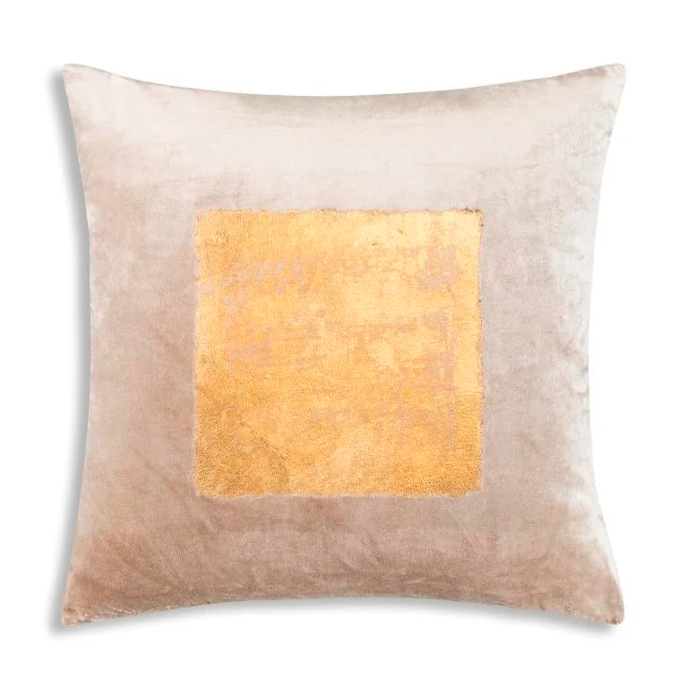 Verona Pillow in Stone Gold, showing leaf texture and soft velvet pile