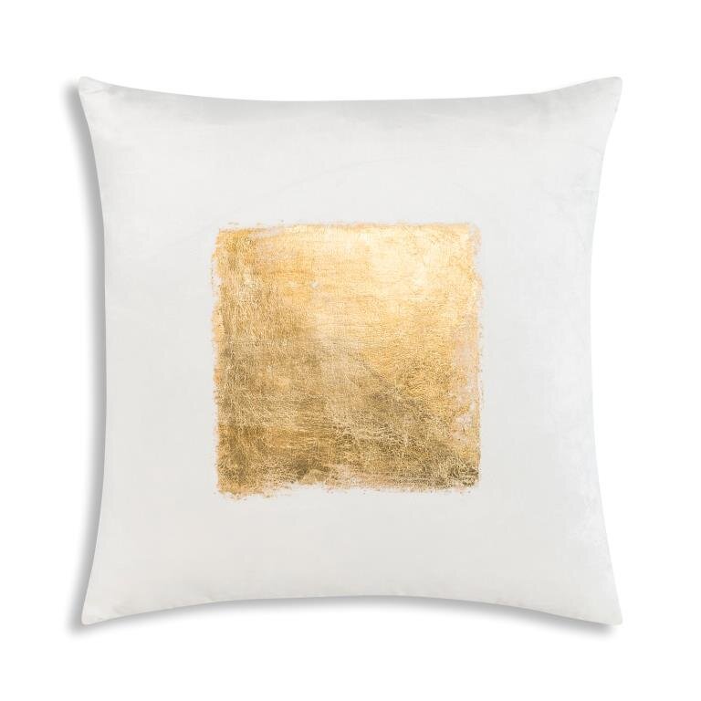 Verona Pillow in Ivory Gold, square velvet with metallic leaf panel