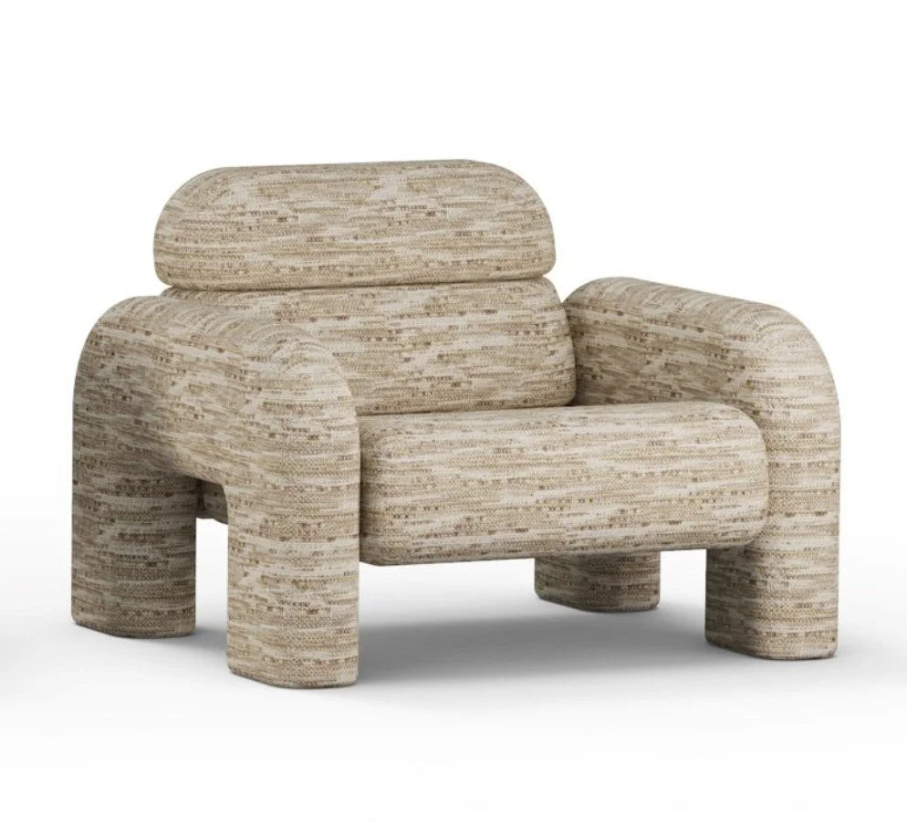 Vertigo Armchair in beige textured weave, three-quarter view