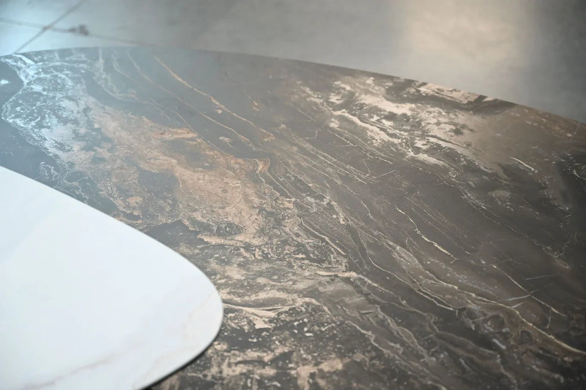 Argon Coffee Table close-up of the dark brown marble veining