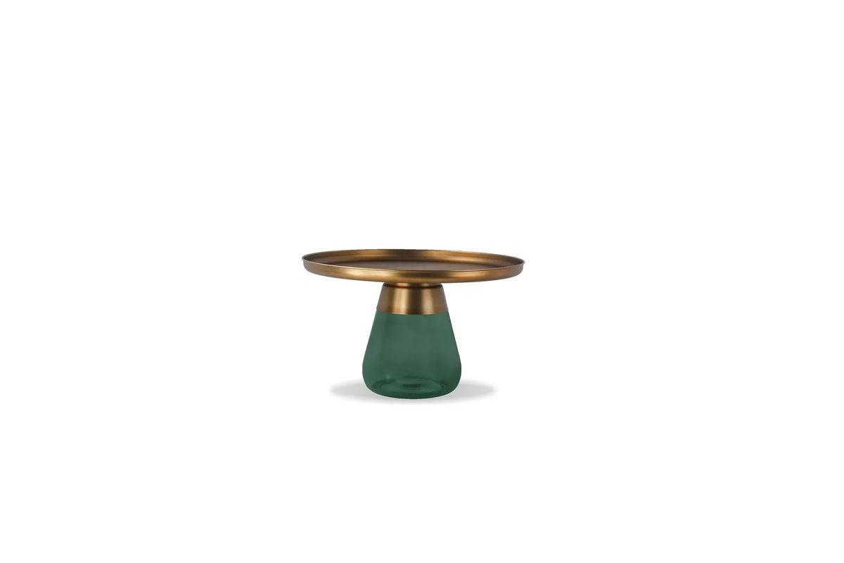 Duverre Coffee Table in Brass Aluminum Green Glass, small front view