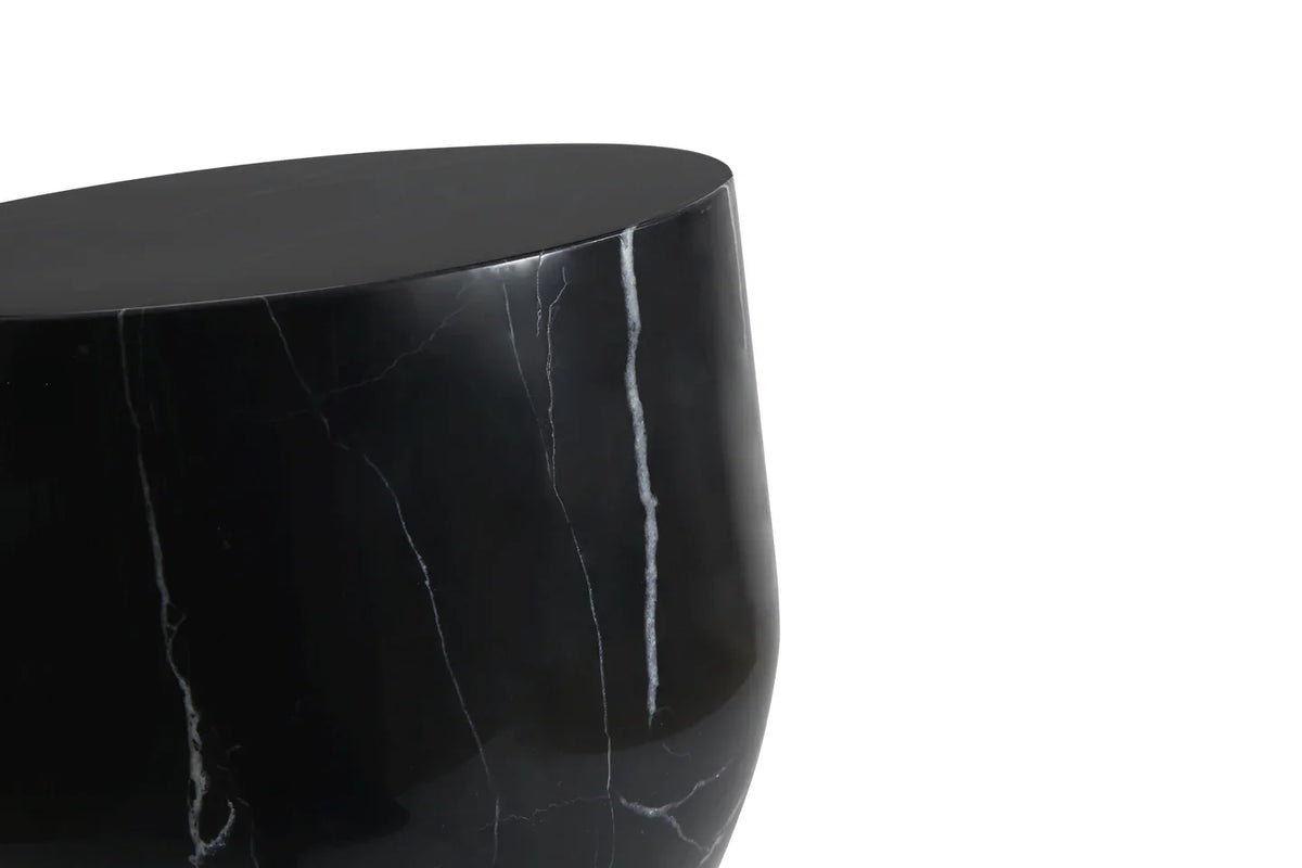 Apothecary End Table in Black Marble, close-up of the round top