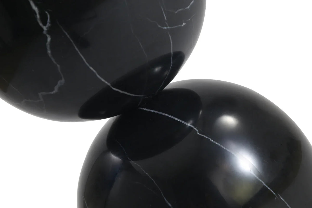 Apothecary End Table in Black Marble, glossy curves meeting at the waist