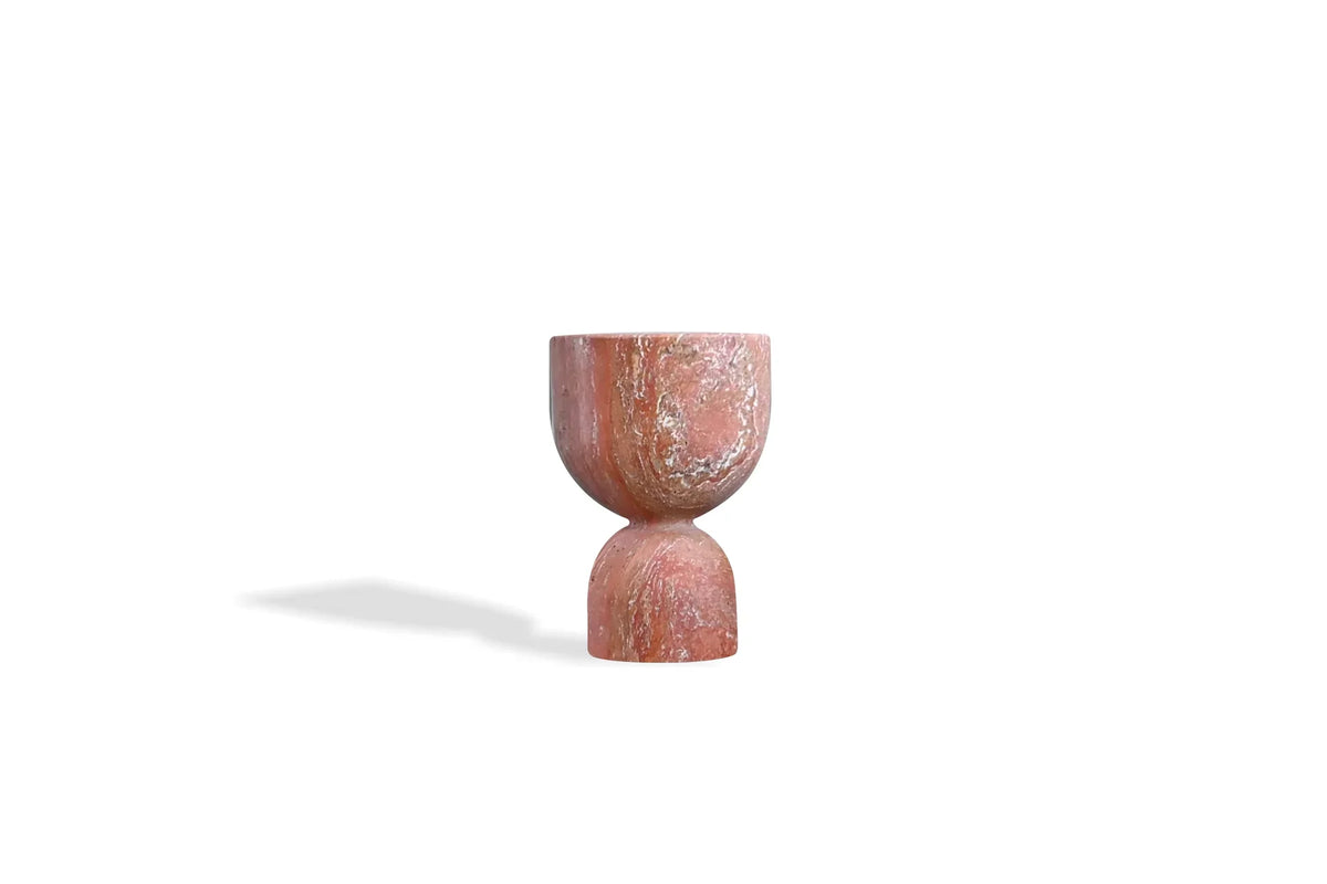 Apothecary End Table in Red Travertine, Low, stacked hourglass form