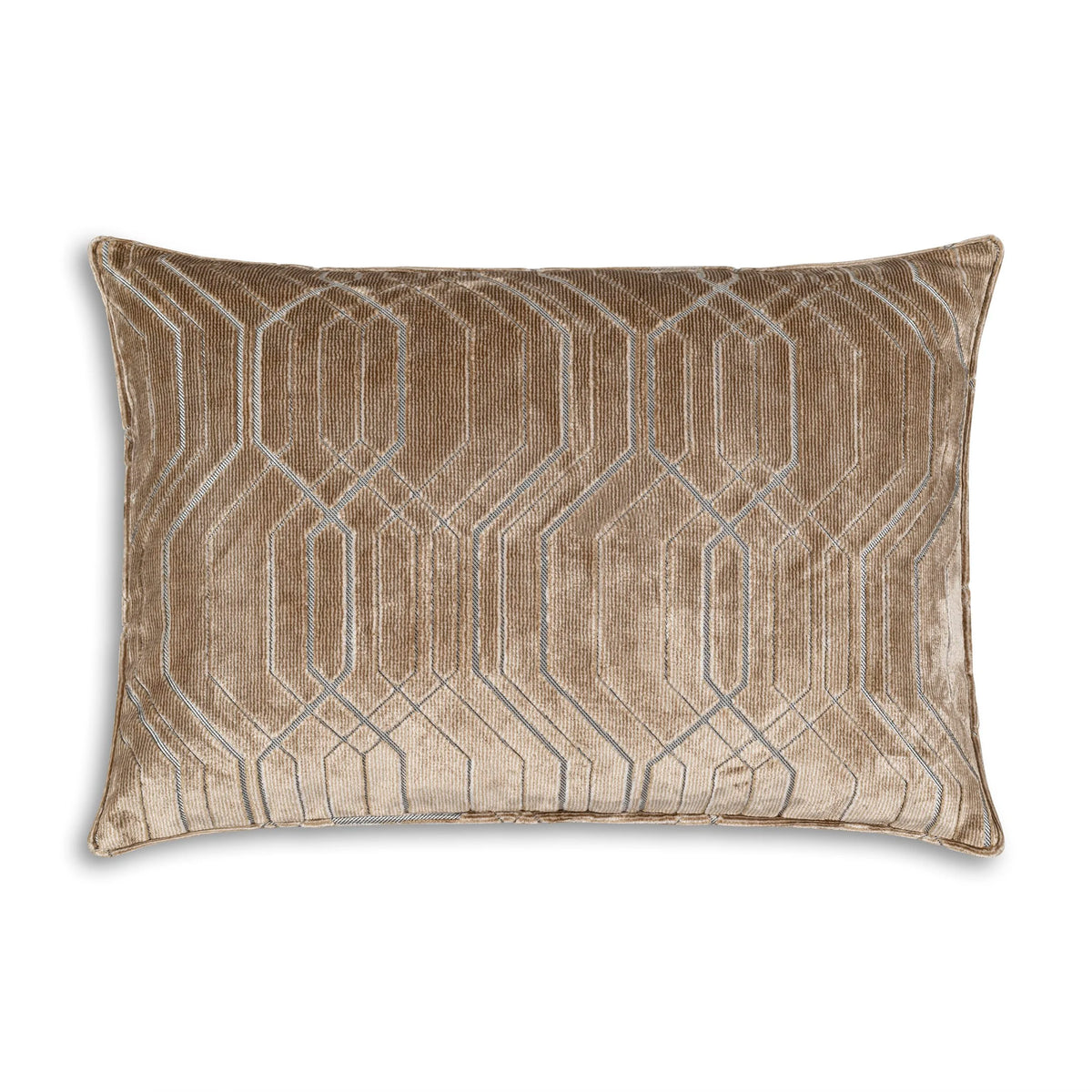 Zira Geometric Beige Pillow in beige velvet geometric pattern, front view