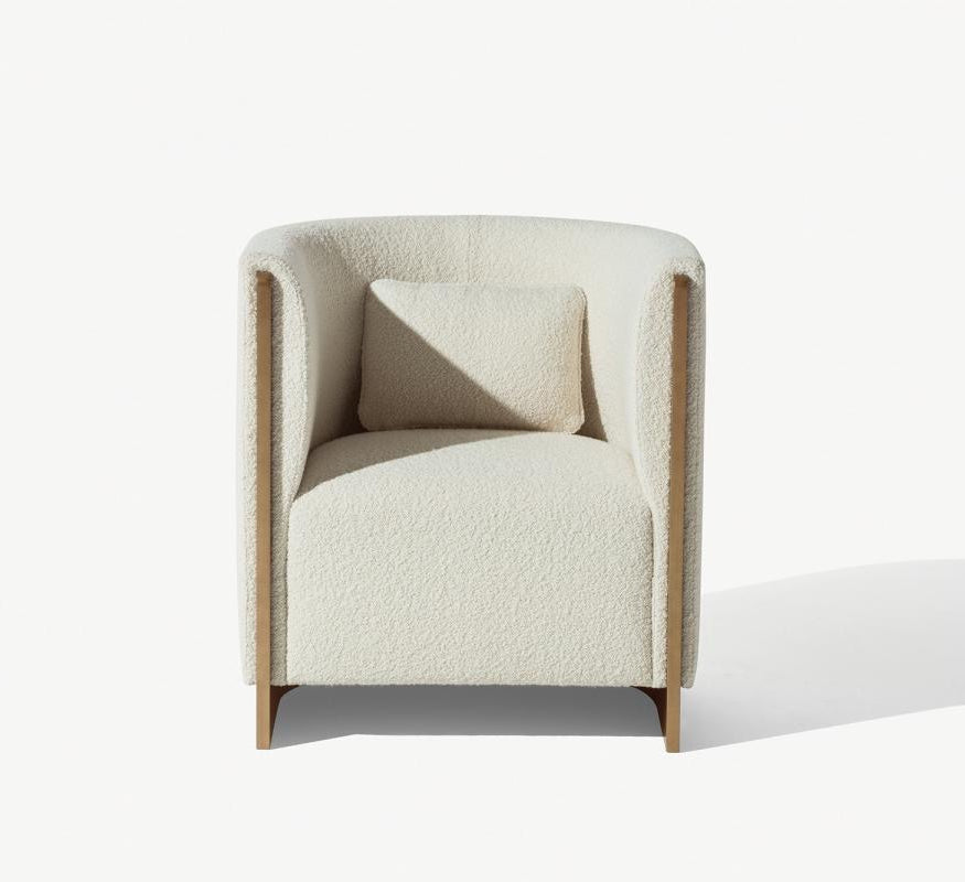 Adeline Armchair in ivory bouclé with bronze frame, front view