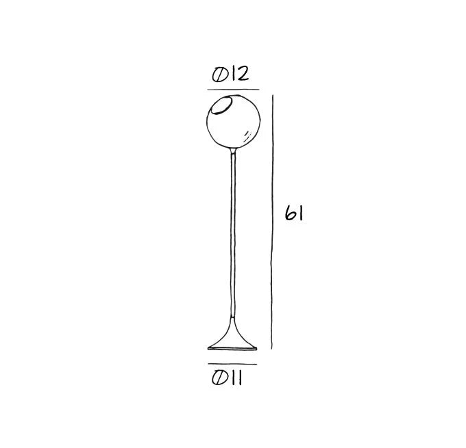 Ballroom Floor Lamp dimension drawing: 12 globe diameter, 61 height, 11 base diameter