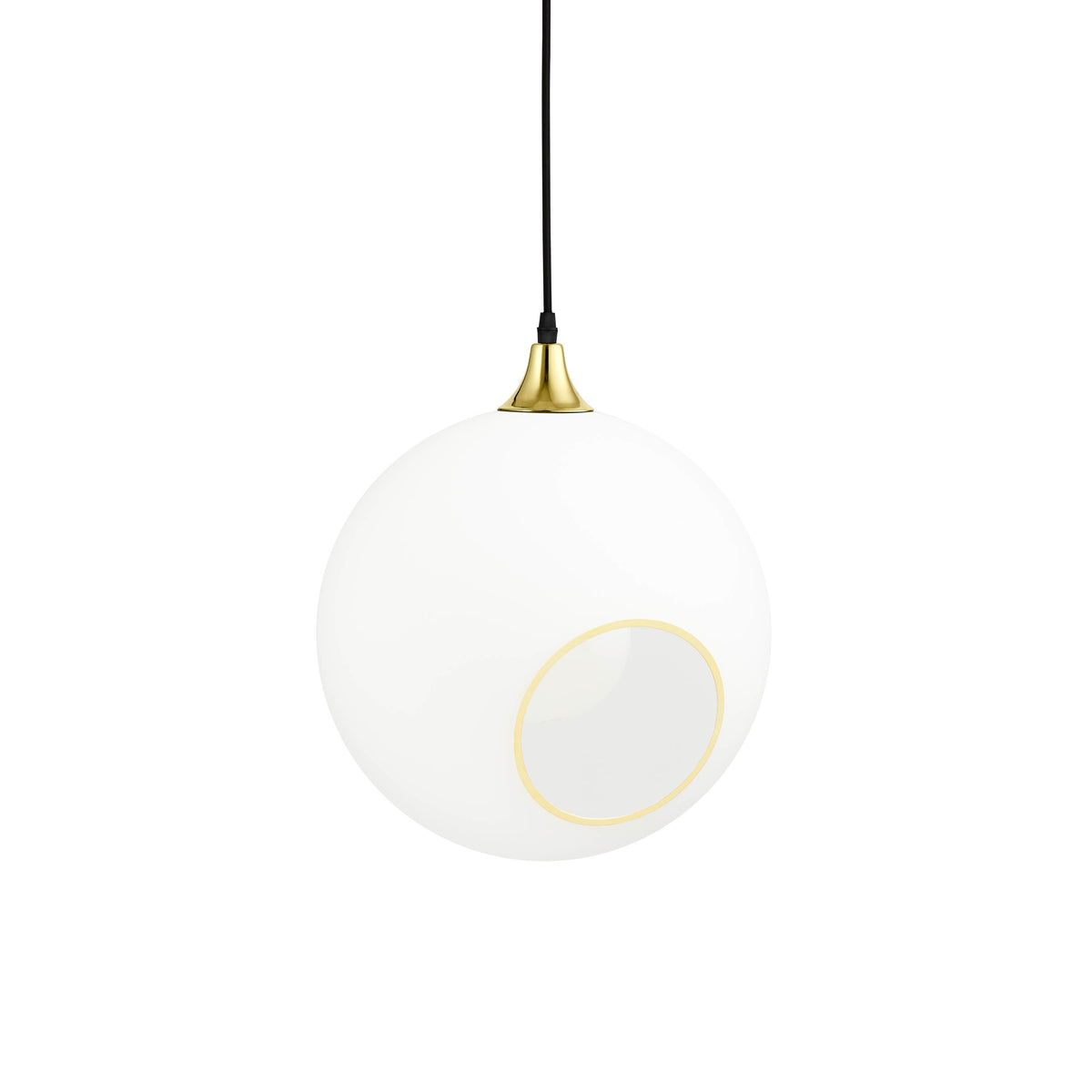 Ballroom Pendant Light XL in white opal glass with gold fitting and ring