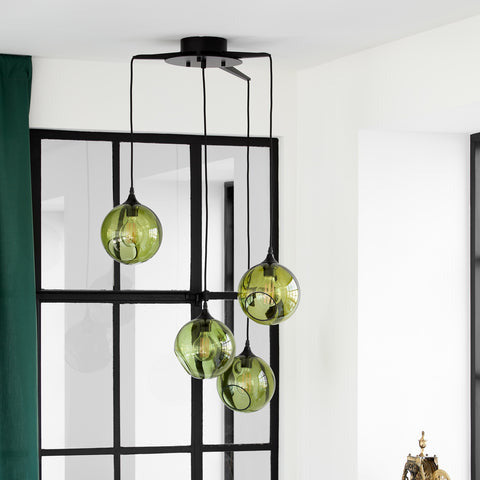 Ballroom Army Pendant Light cluster of four green globes