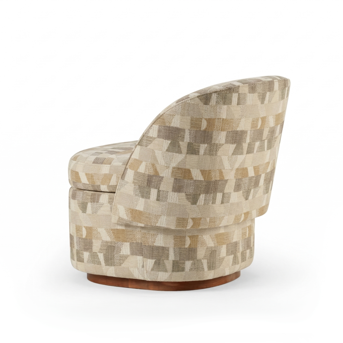 Bisou Armchair in geometric beige patterned fabric, back three-quarter view
