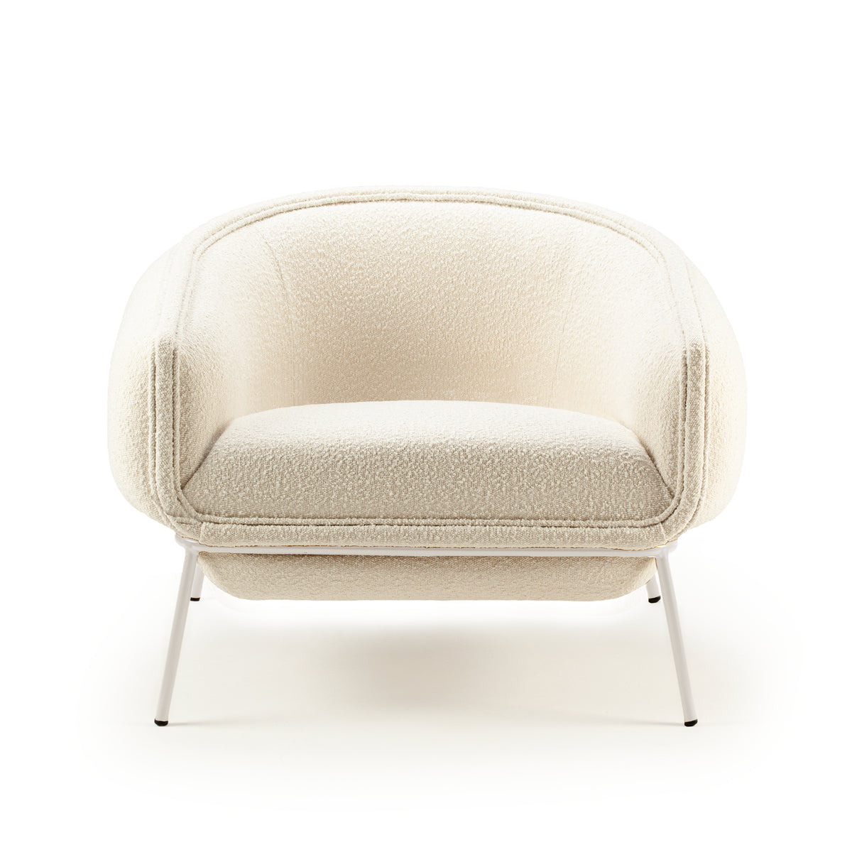 Blop Armchair in cream bouclé with cream legs, front view
