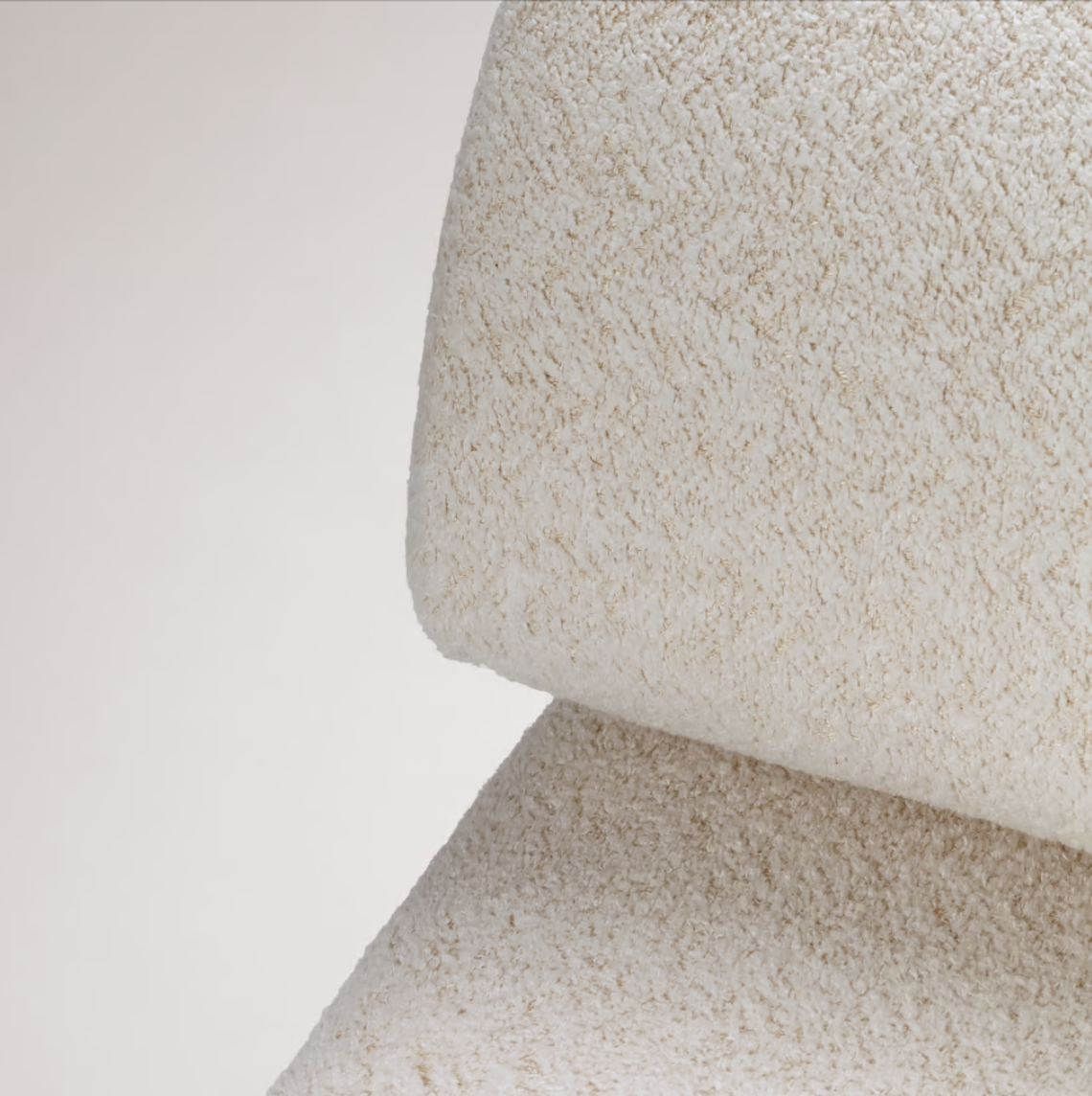 Carmel Chaise Lounge, close-up of the cream textured boucle upholstery