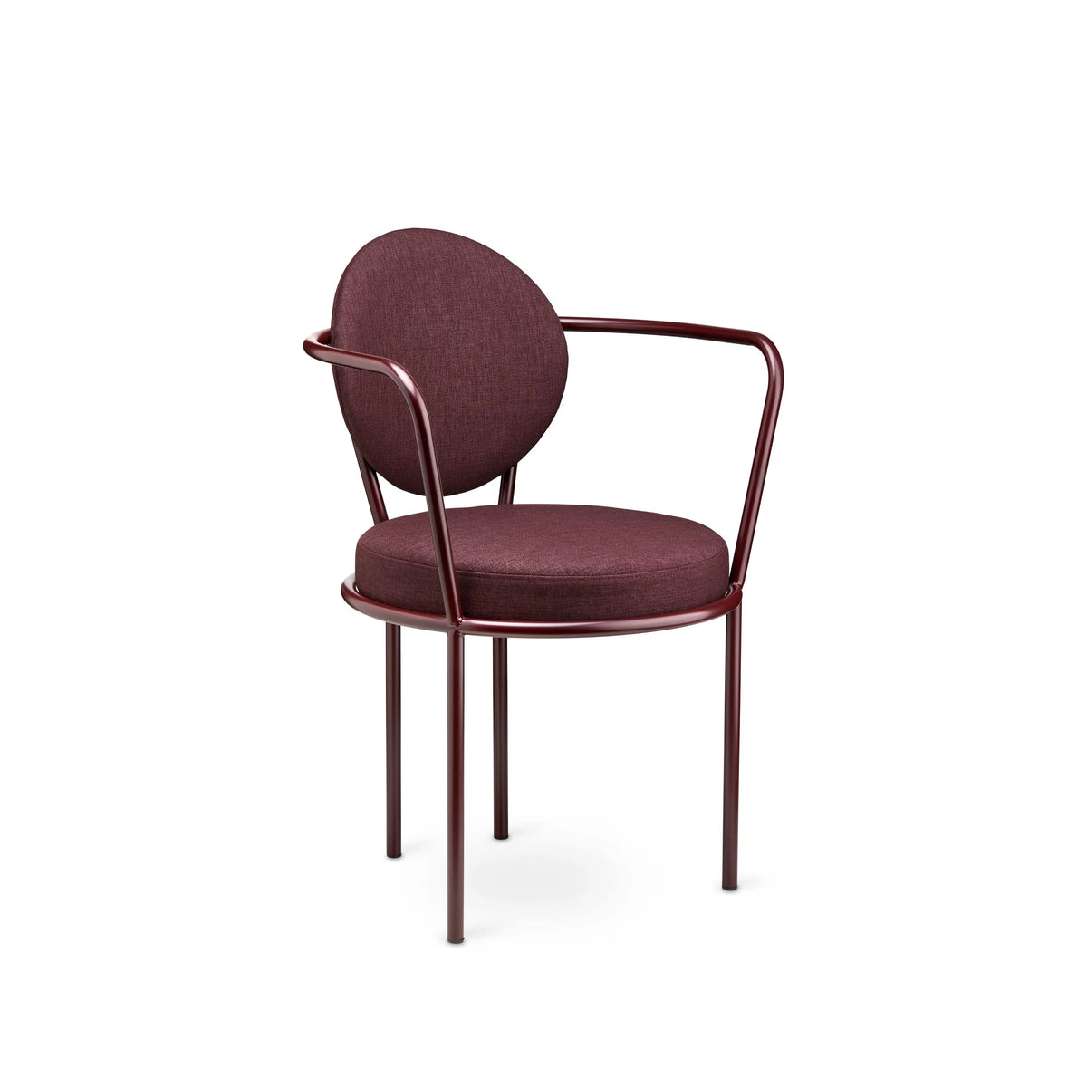 Casablanca Chair - Colored Frame in Plum Fabric with Red Frame, three-quarter view
