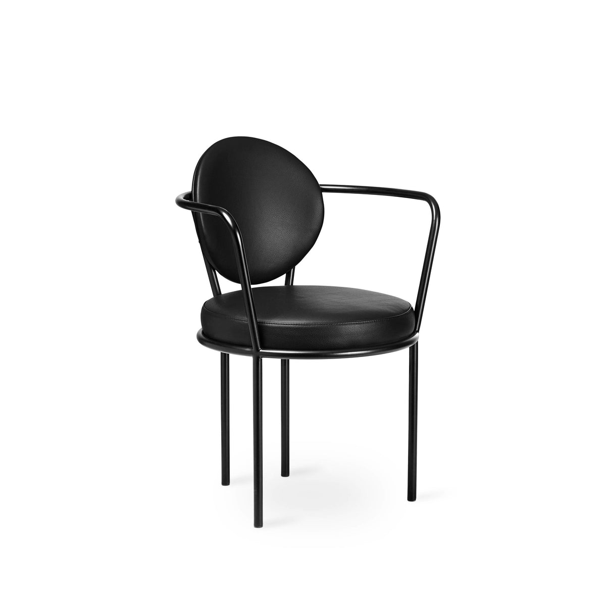 Casablanca Chair in Black Leather with black frame, three-quarter view