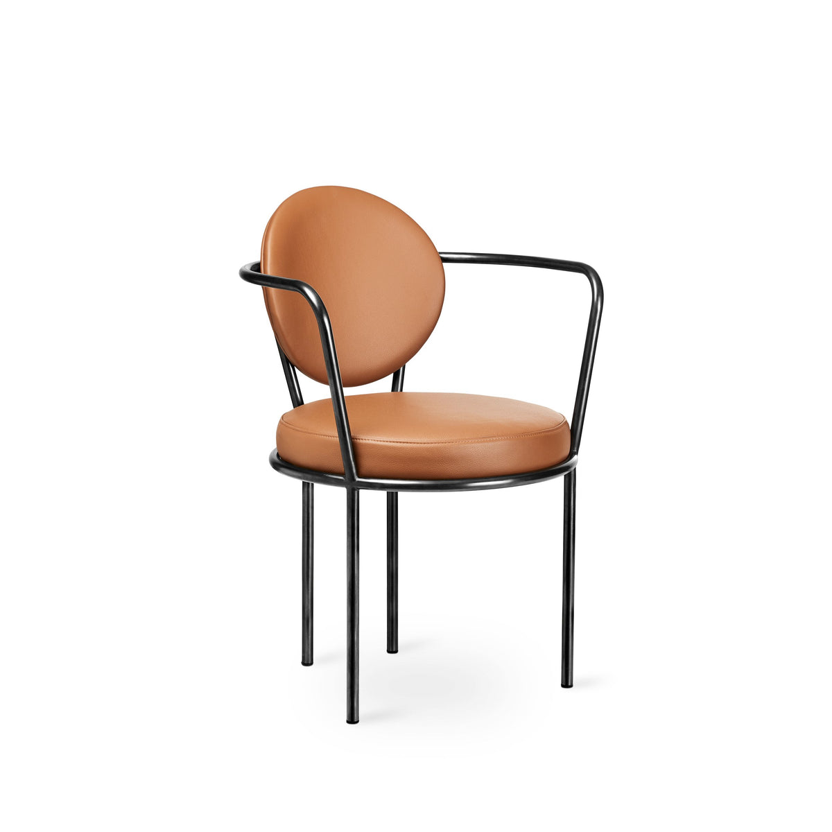Casablanca Chair - Raw Frame in Cognac Leather with raw metal frame, three-quarter view