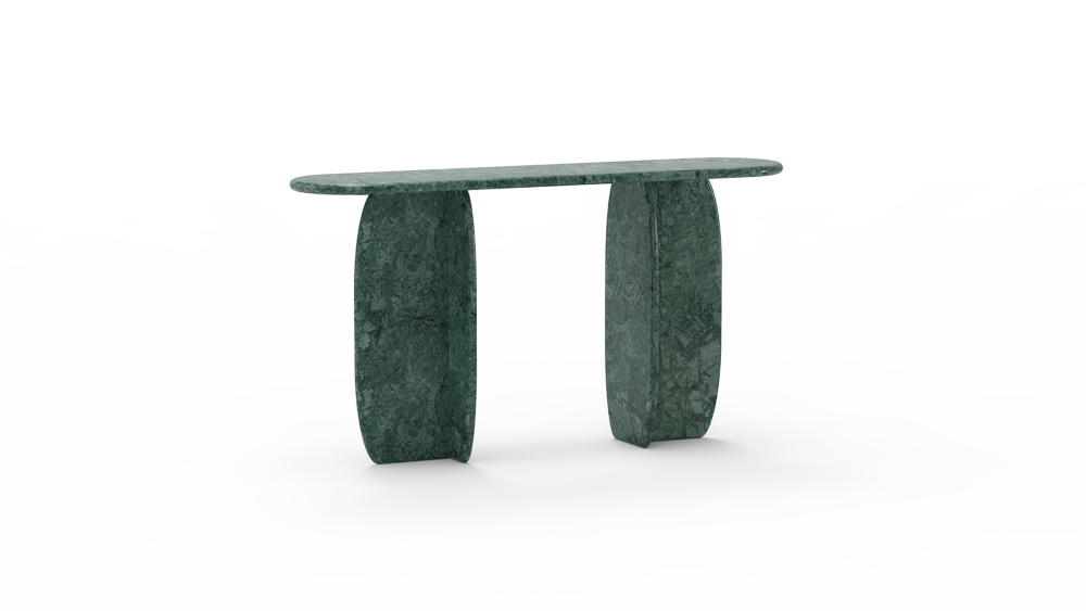 Catus Console Table - Outdoor in green stone with two oval pillar legs