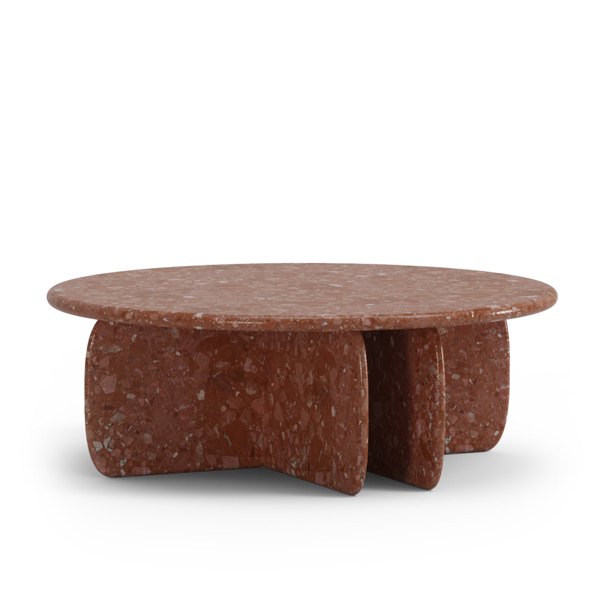 Catus Coffee Table - Outdoor in Terrazzo Red, front view showing the sculpted base
