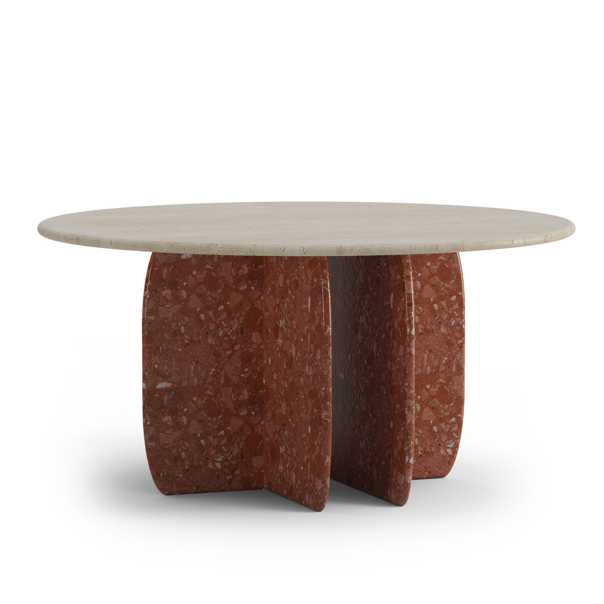 Catus Dining Table - Outdoor with Travertine top and Terrazzo Red base