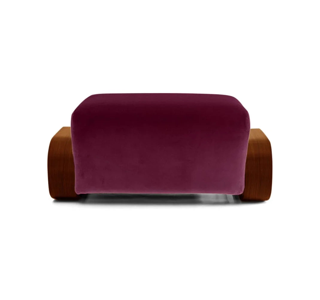 Cayenne Ottoman, high-gloss Brown solid oak Cranberry Velvet